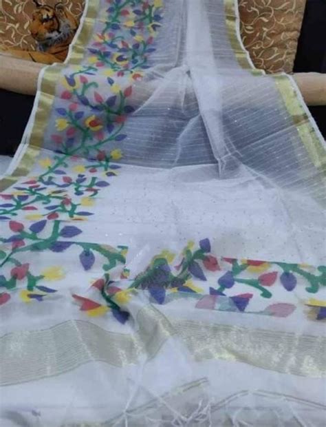 Buy Pure Muslin Saree Jamdani Sequence Work Handloom Muslin Soft Online ...