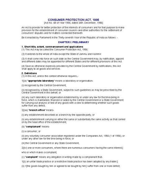 Consumer - CONSUMER PROTECTION ACT, 1986 [Act No. 68 of Year 1986 ...
