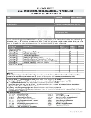 Fillable Online education latech , INDUSTRIAL/ORGANIZATIONAL PSYCHOLOGY ...