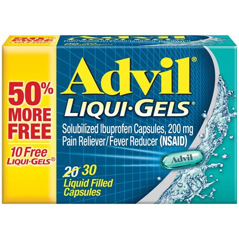 Advil Liqui-Gels Pain Reliever and Fever Reducer, Ibuprofen 200Mg for ...