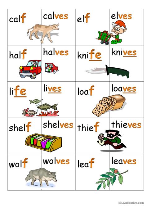 Plurals with f,ff,fe vocabulary flas…: English ESL worksheets pdf & doc