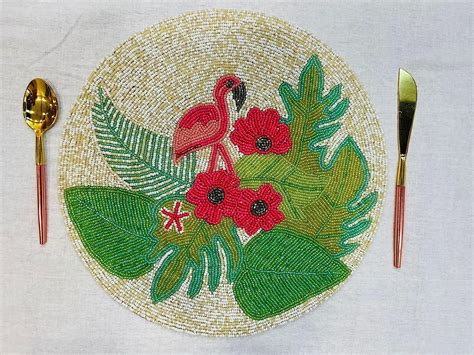 Buy Made for you swan Design Beaded Round Table mat/placemat (Pack of 1 ...