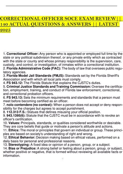 CORRECTIONAL OFFICER SOCE EXAM REVIEW|| 140 ACTUAL QUESTIONS & ANSWERS ...
