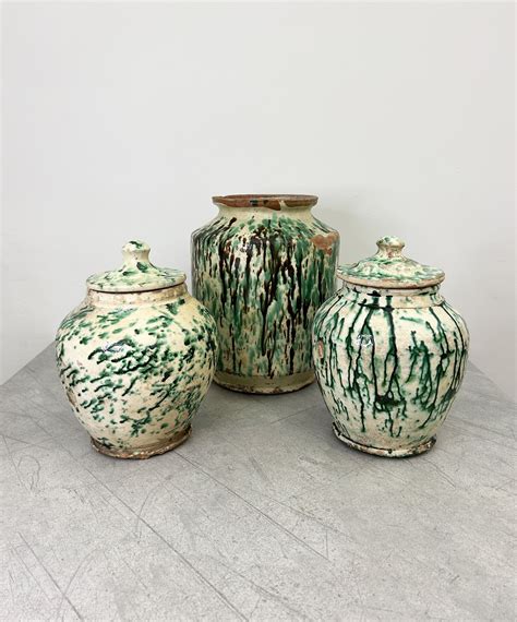 RIVESTO Antique Green Splatter Ceramic Yeast Pot 2 from Puglia