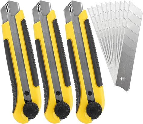 FeiLyKi 3-Pack 25mm Box Cutters Construction Knife Exacto Heavy Duty Utility Knife,Rubber Handle ...