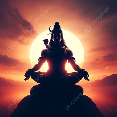 Silhouette Of Lord Shiva In A Meditative Pose Against Sunset Background, Shiva, Meditative ...