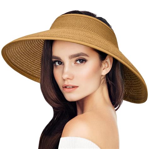 Snapklik.com : Sun Straw Hats Roll-up Ponytail Wide Brim Summer Visor ...