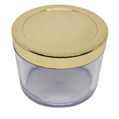 Transparent Acrylic San Jar - 100gms (Gold Cap + White Inner Lid ...
