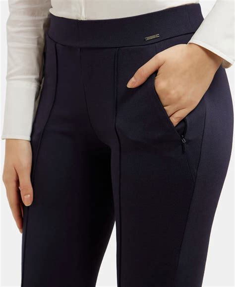 Buy Rayon Nylon Elastane Treggings with Side Zipper Pockets - Navy ...