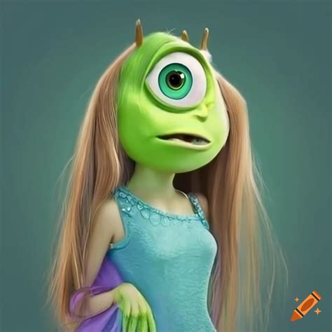 Mike Wazowski transformed into an adorable lady with long brown hair ...