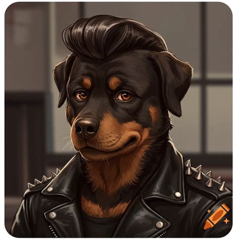 Rottweiler German shepherd mix with 1950s hairstyle in leather jacket ...