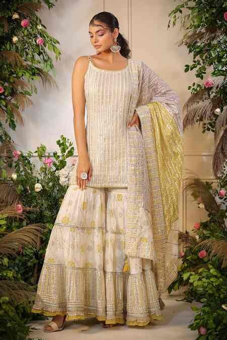 Buy Ivory Mulmul Printed And Embroidered Khari & Gota Work Kurta ...
