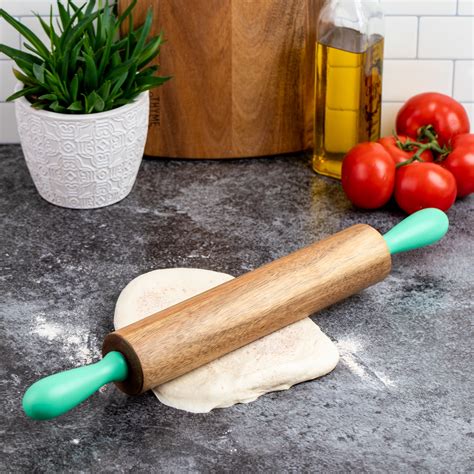 Thyme & Table Rolling Pin, Natural Acacia Wood with Mint Handles ...