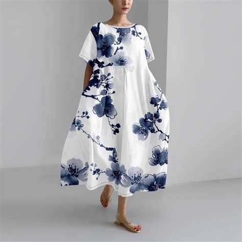 HCURIBAD Clearance! Vintage Art Dress for Women 2024 Boho Floral Print ...