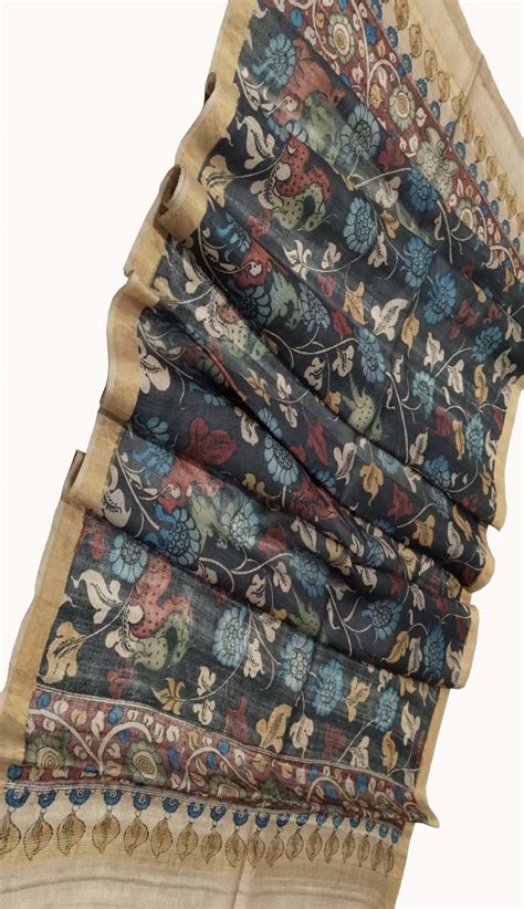 Get 20% Off on Black Pen Kalamkari Pure Tussar Silk Dupatta
