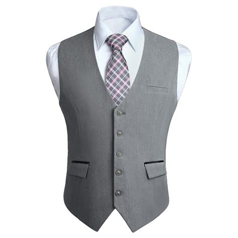 HISDERN Grey Suit Vests for Men Slim Fit Formal Dress Vest V-Neck Solid ...