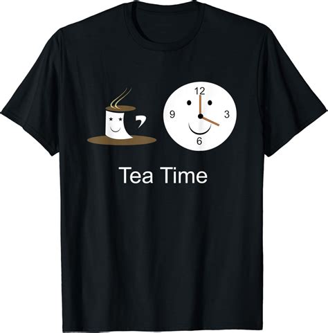 Tea Time Fun Graphic Teas Teacups Clocks Cute Caricatures T-Shirt ...