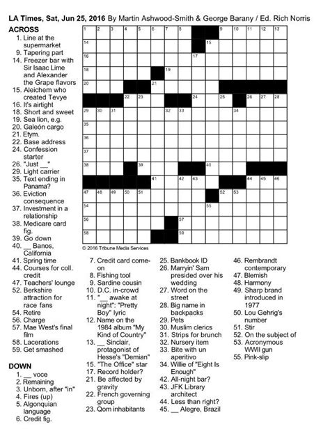 Sunday La Times Crossword Printable - Jace Printable