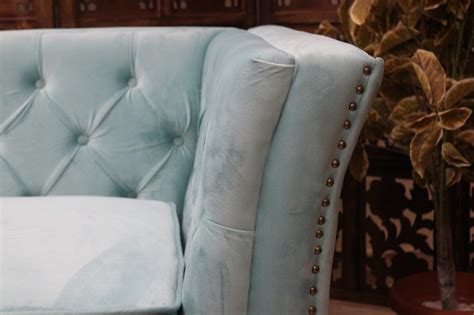 Buy Designer Velvet Rolled Arm Chesterfield Sofa (3 Seater Sky Blue ...