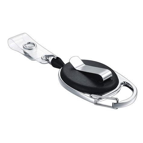 Badge Tether with Clips Retractable Badge Reel Carabiner Reel Clip Card ...