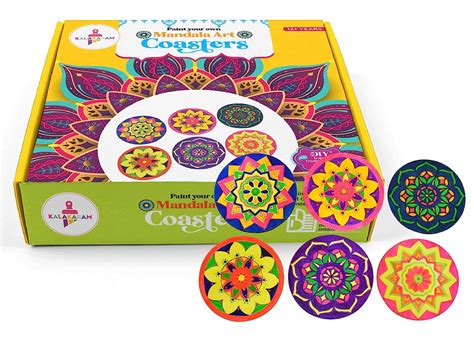 Kalakaram Paint Your Own Mandala Art Coasters, Pack of 6 Coasters, Pre ...