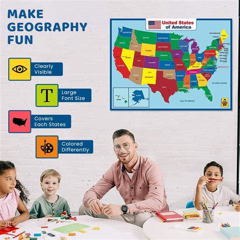 Buy United State Map Laminated Poster -Double Side Educational Poster ...