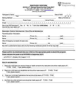 Fillable Online DISCOVERY WESTERN G.R.E.A.T. Retreat REGISTRATION FORM ...