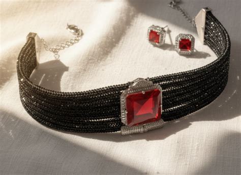 Rani Rose Royal Black Choker Necklace Set with Red Stone – Classic ...