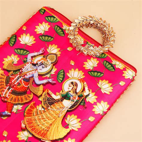 Shree Lakshmi Narayan Ethnic Handcrafted Zip Up Fabric Bag With Chocolate