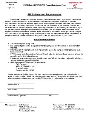 CVS Potential New Item Product Submission Form - Blank Fillable ...