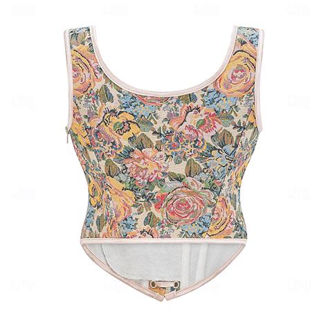Retro Vintage Medieval Renaissance Corset Vest Bustier Lace up Floral ...