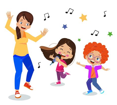 Feliz madre e hijos bailando | Vector Premium