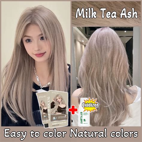 STYLEFIT Milk Tea Ash Hair Color (100ml Hair Dye+100ml 0xidant)/Hair ...