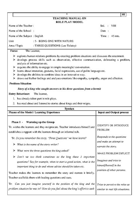Role Play-Sem 2 - Tips to role play - * 01 TEACHING MANUAL ON ROLE PLAY ...