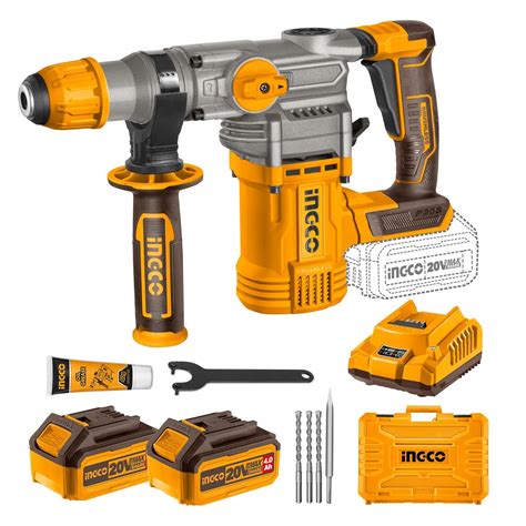INGCO Lithium-Ion 20V Brushless Rotary Hammer, Φ28 in Concrete, 4.5J ...