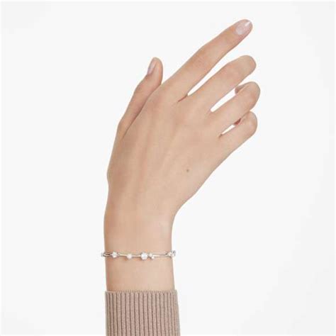 Constella bracelet, Crystal pearl, Round cuts, White, Rhodium plated ...