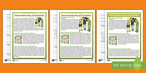 International Day of Friendship Year 3-4 Differentiated Reading ...