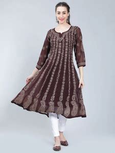 Akhil Trends Women Chikan Embroidery Anarkali Kurta - Buy Akhil Trends ...
