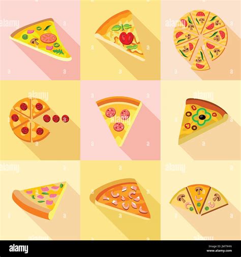Different types of pizza icons set, flat style Stock Vector Image & Art ...