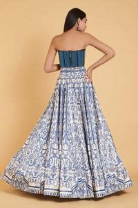 Buy White Bustier , Skirt Shimmer Floral Cage Notched Print And Set For ...