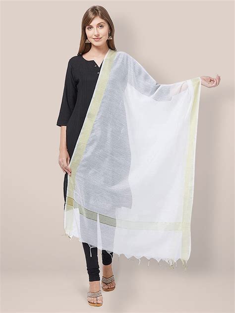 Cotton Silk Dupatta with Gold Borders. Dupatta Bazaar