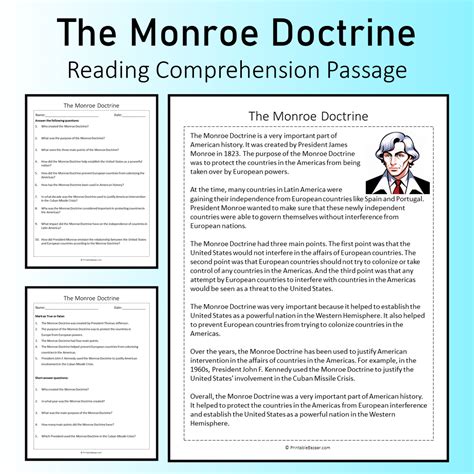 The Monroe Doctrine | Reading Comprehension Passage Printable Workshee ...