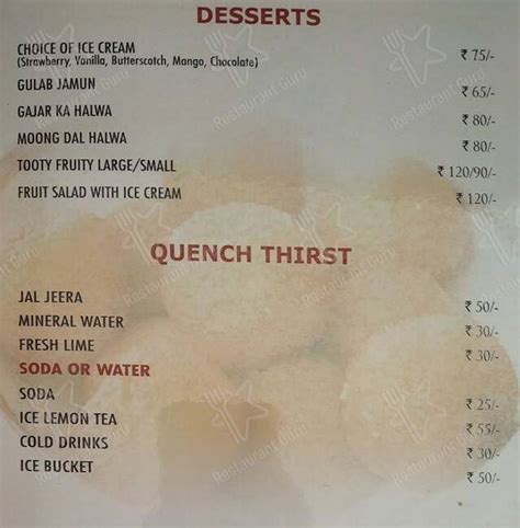 Menu at Amrit Resort, Dehradun