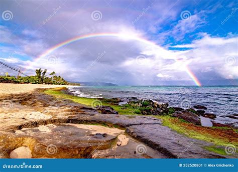 Rainbow Over the Popular Surfing Place Sunset Beach , Oahu, Hawaii ...