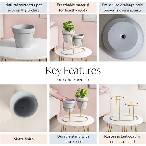 Minimalist Grey Planters Pair With Gold Stand Online - Premium Planter ...