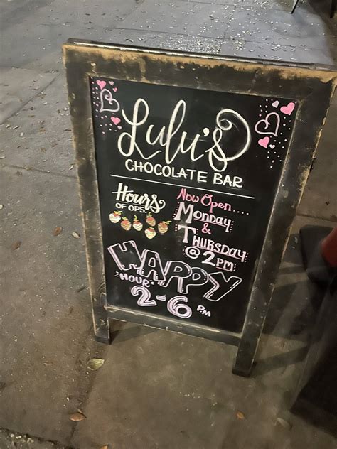 Menu at Lulu's Chocolate Bar, Savannah