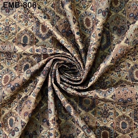 Brown Embroidery Fabric by the yard Sewing Crafting Indian Wedding Dre ...