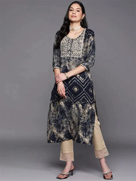 Buy Navy Blue Yoke Design Rayon Straight Kurta Online at Rs.749 | Libas