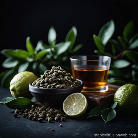 Bergamot Tea leaves on Black Background | Stable Diffusion Online