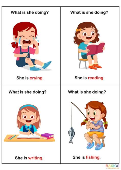What Is She Doing? WH Questions & Action Verbs Printable PDF